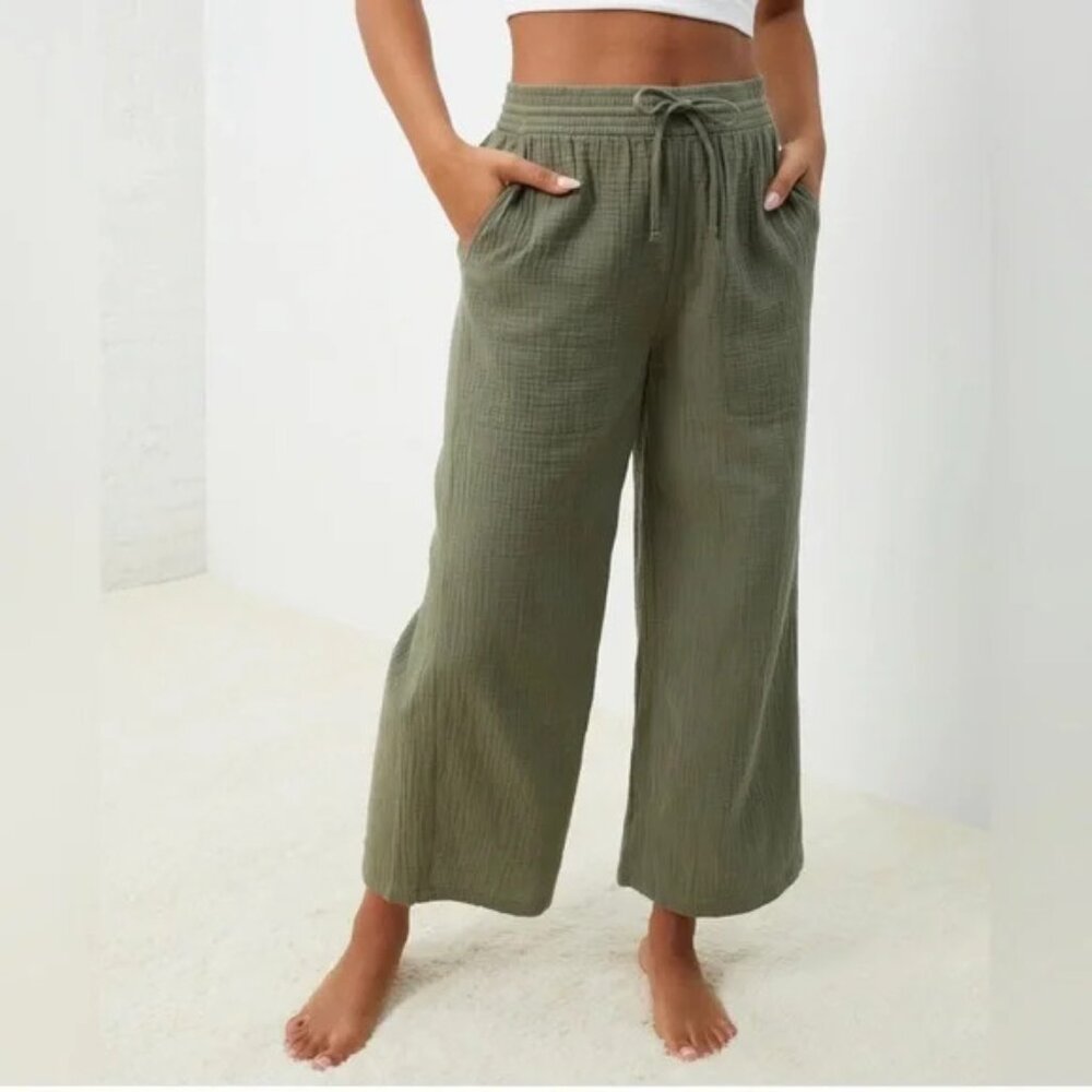 XS Upwest Coastal Cotton Gauze Wide Leg Pull On Pants Green